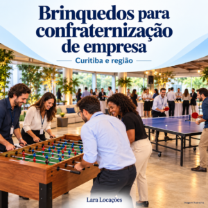 Ilustração de colegas jogando pebolim e ping pong em uma confraternização de empresa.